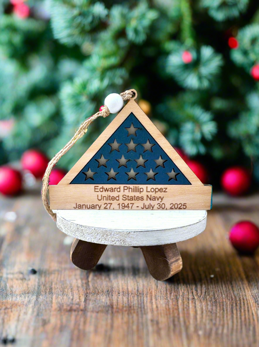 Personalized Military Folded Flag Veteran Memorial Ornament