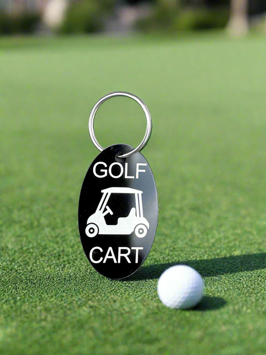 Laser Engraved Golf Cart Keychain – Durable Black Aluminum Tag