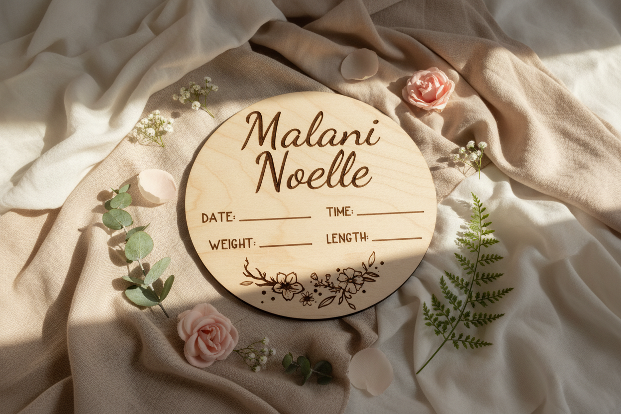 Personalized Wood Engraved Baby Announcement, New Arrival Baby Announcement, Baby Milestone, Hello World Baby Stats
