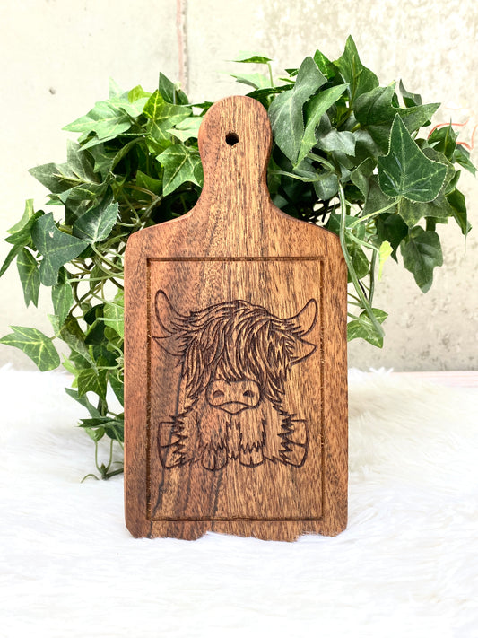 Highland Cow Acacia Cheese Board