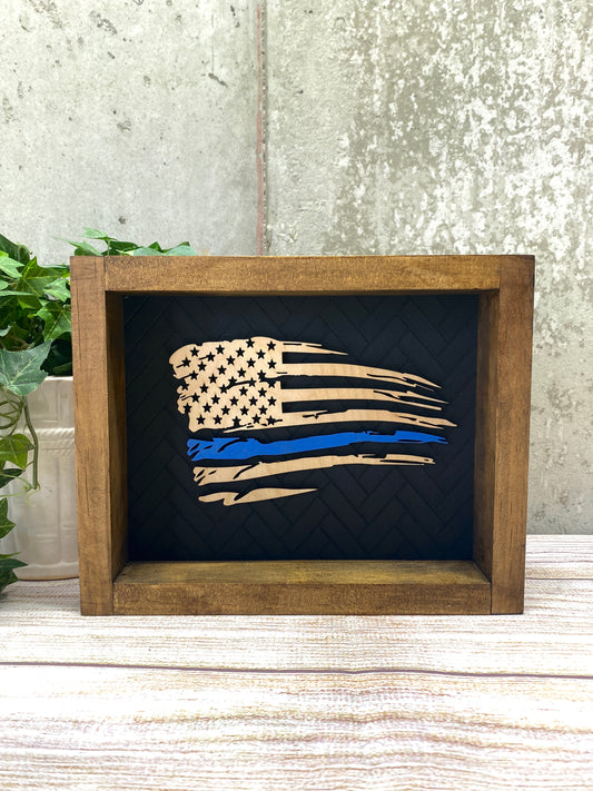 Thin Blue Line American Flag Wall Art