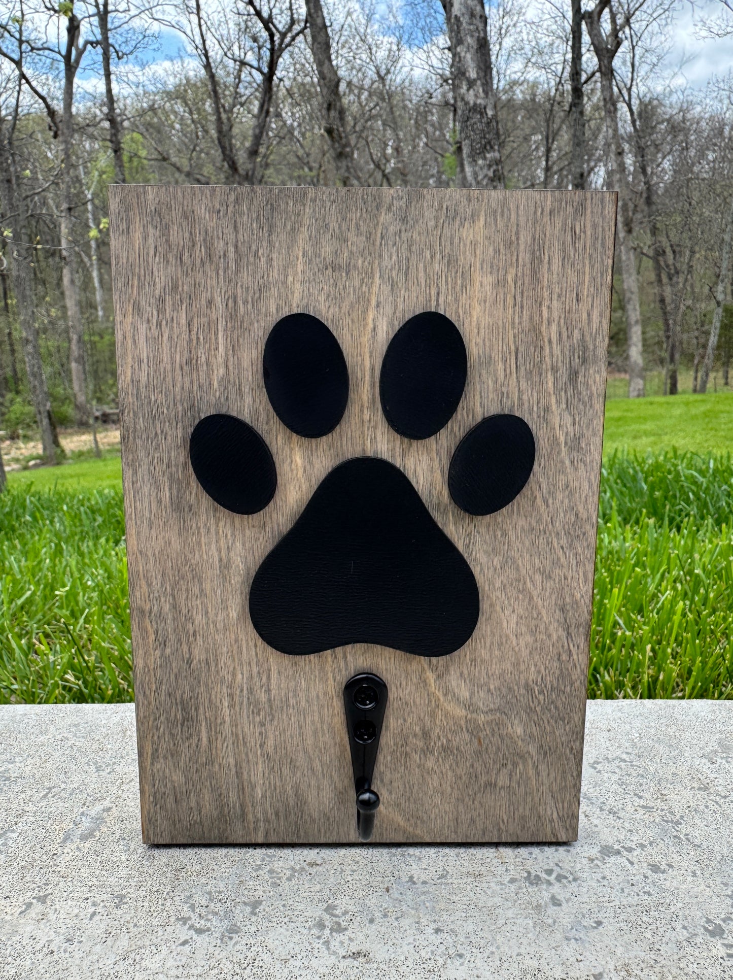 Rustic Paw Print Dog Leash Holder with Hook