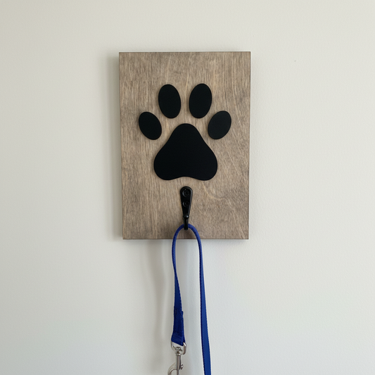 Rustic Paw Print Dog Leash Holder with Hook