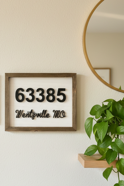 Wentzville, Missouri 63385 Wood Wall Decor | 8” x 10” Rustic Zip Code Sign | Handmade Home Décor