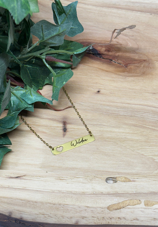 Laser Engraved Heart Bar Necklace