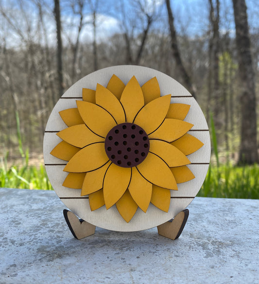 Sunflower Tiered Tray Sign, Mini Shiplap Sunflower Tray Sign, Sunflower Tiered Tray Decor, 4” Round Tiered Tray Sign with Sunflower