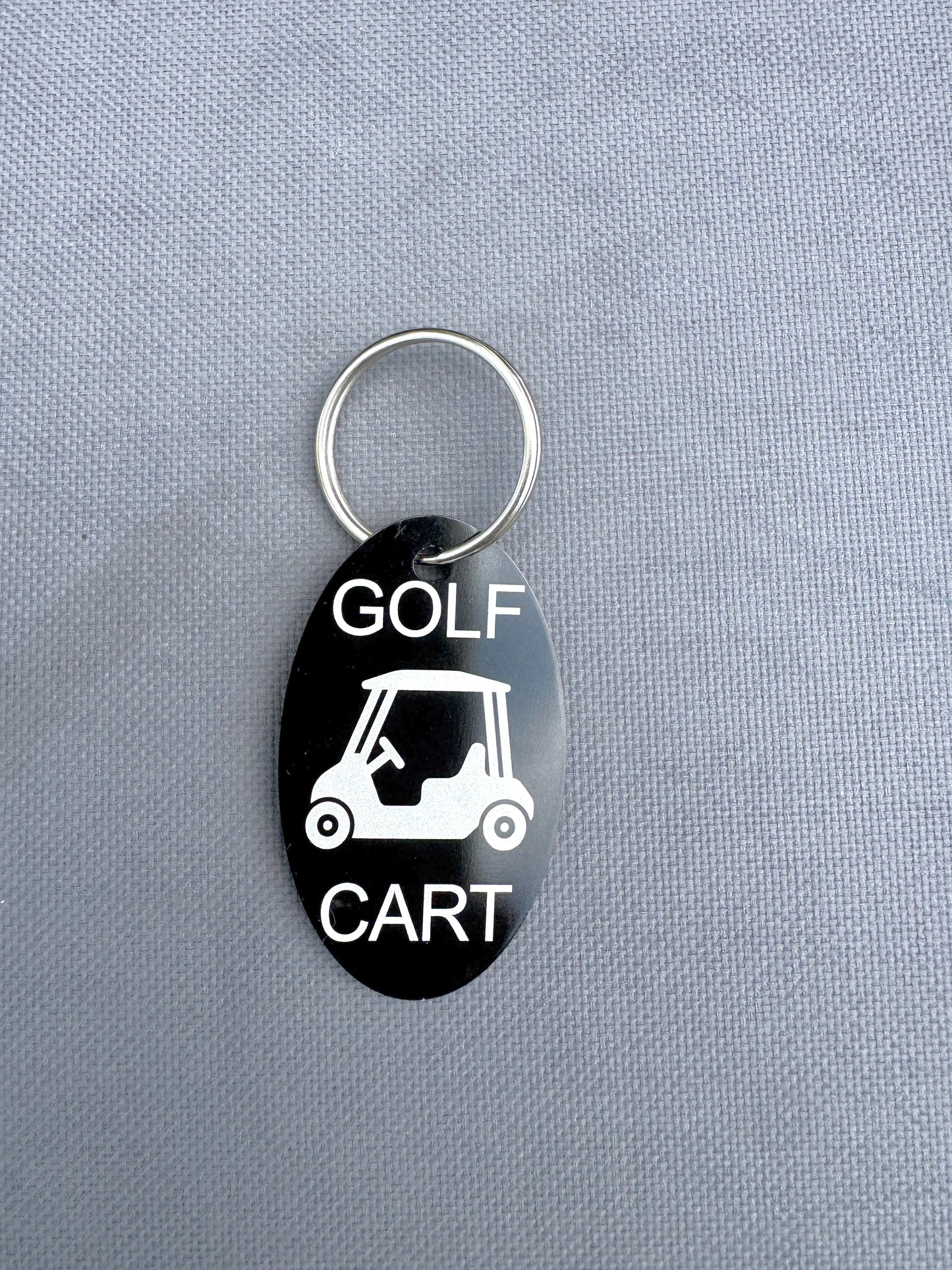 Laser Engraved Golf Cart Keychain – Durable Black Aluminum Tag