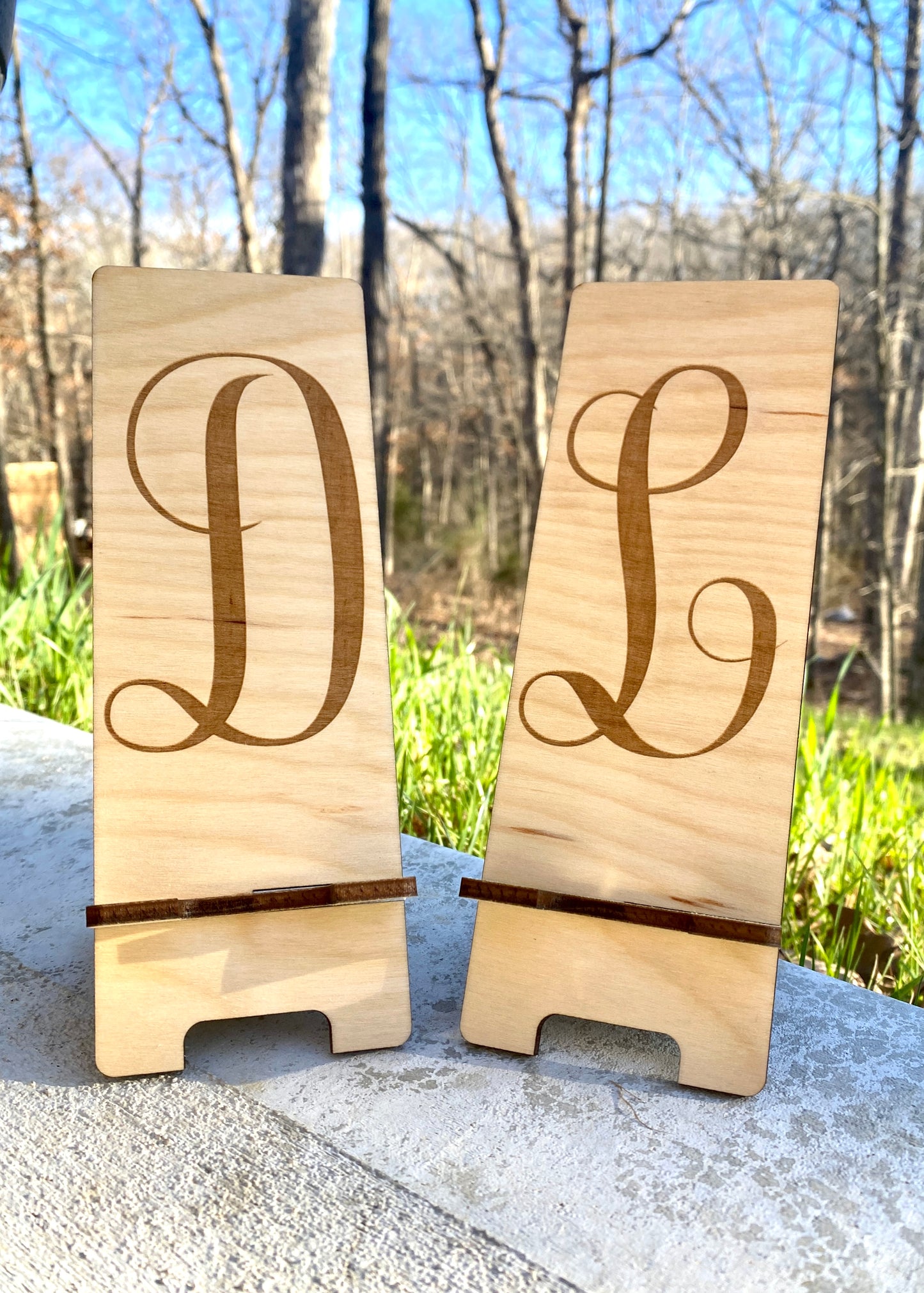 Wood Engraved Cell Phone Stand, Personalized Phone Stand, Office Gifts, Stocking Stuffer, Monogram Cell Phone Stand
