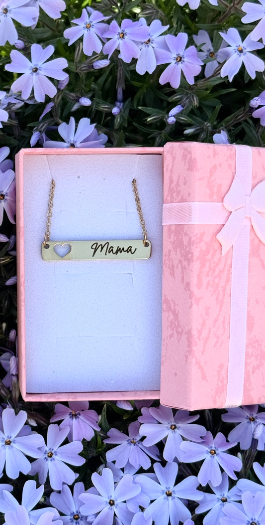 Laser Engraved “Mama” Bar Necklace