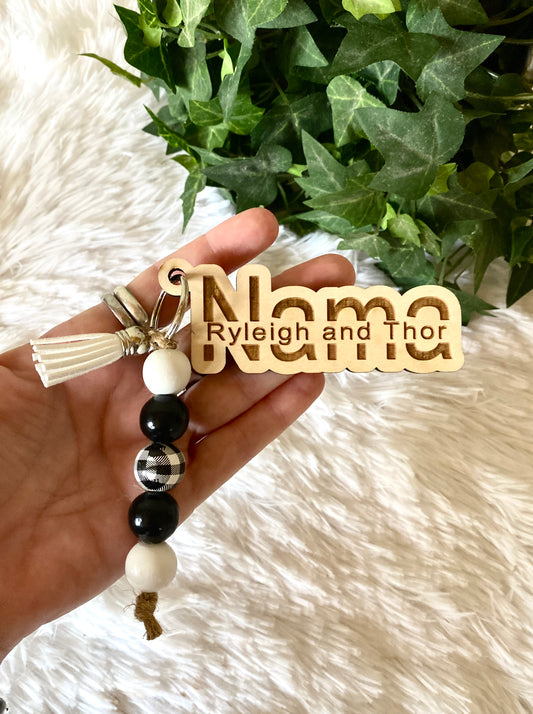 Nama Personalized Keychain with Kids Names, Wood Engraved Nama Keychain, Mother's Day Gift from Grandkids, Grandma Gift