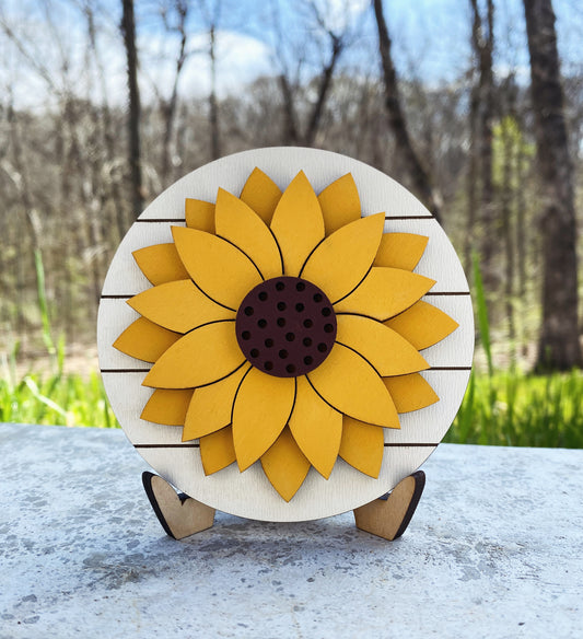 Sunflower Tiered Tray Sign, Mini Shiplap Sunflower Tray Sign, Sunflower Tiered Tray Decor, 4” Round Tiered Tray Sign with Sunflower
