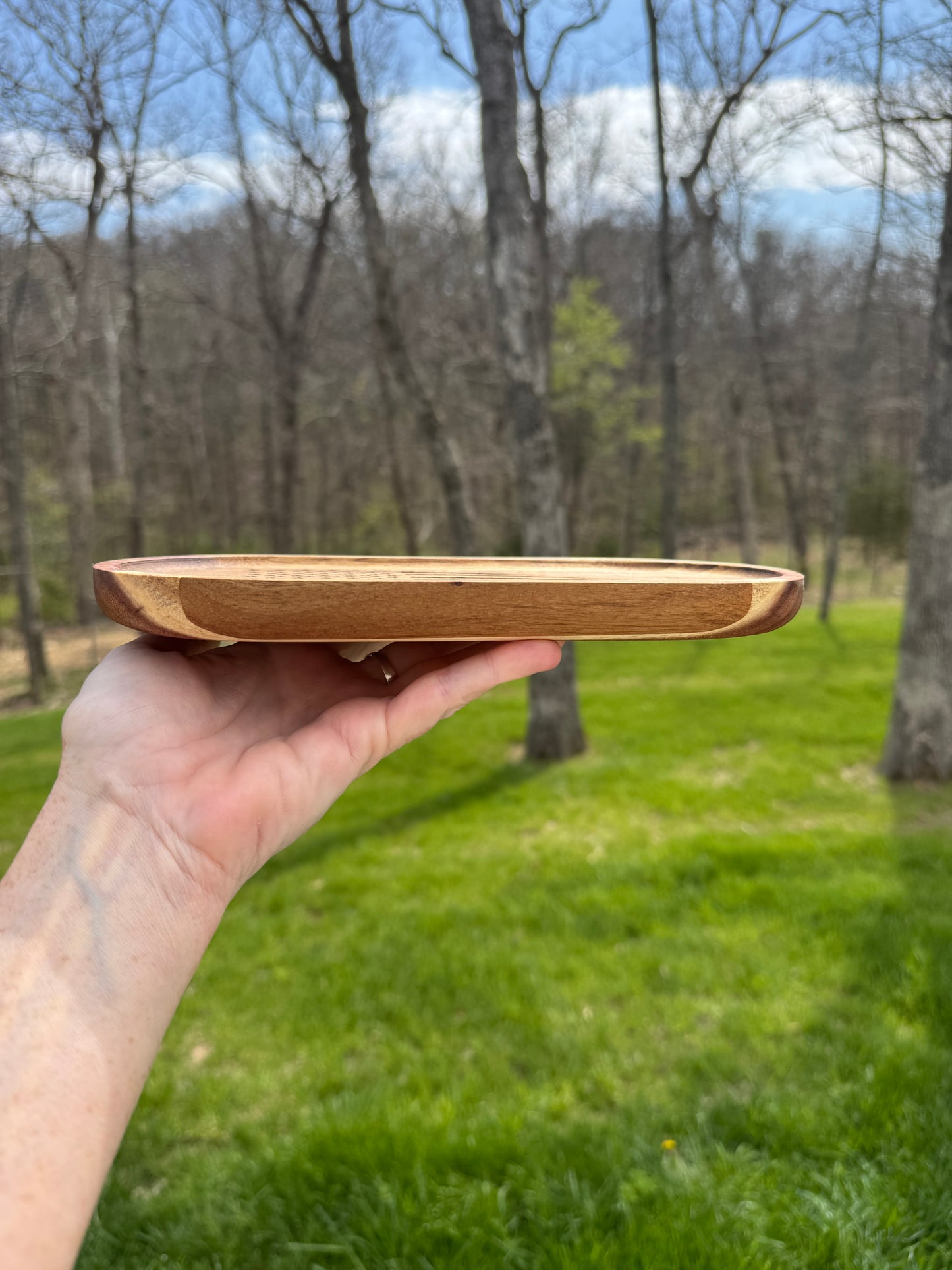 Dad with Flag - Engraved Acacia Wood Oval Tray