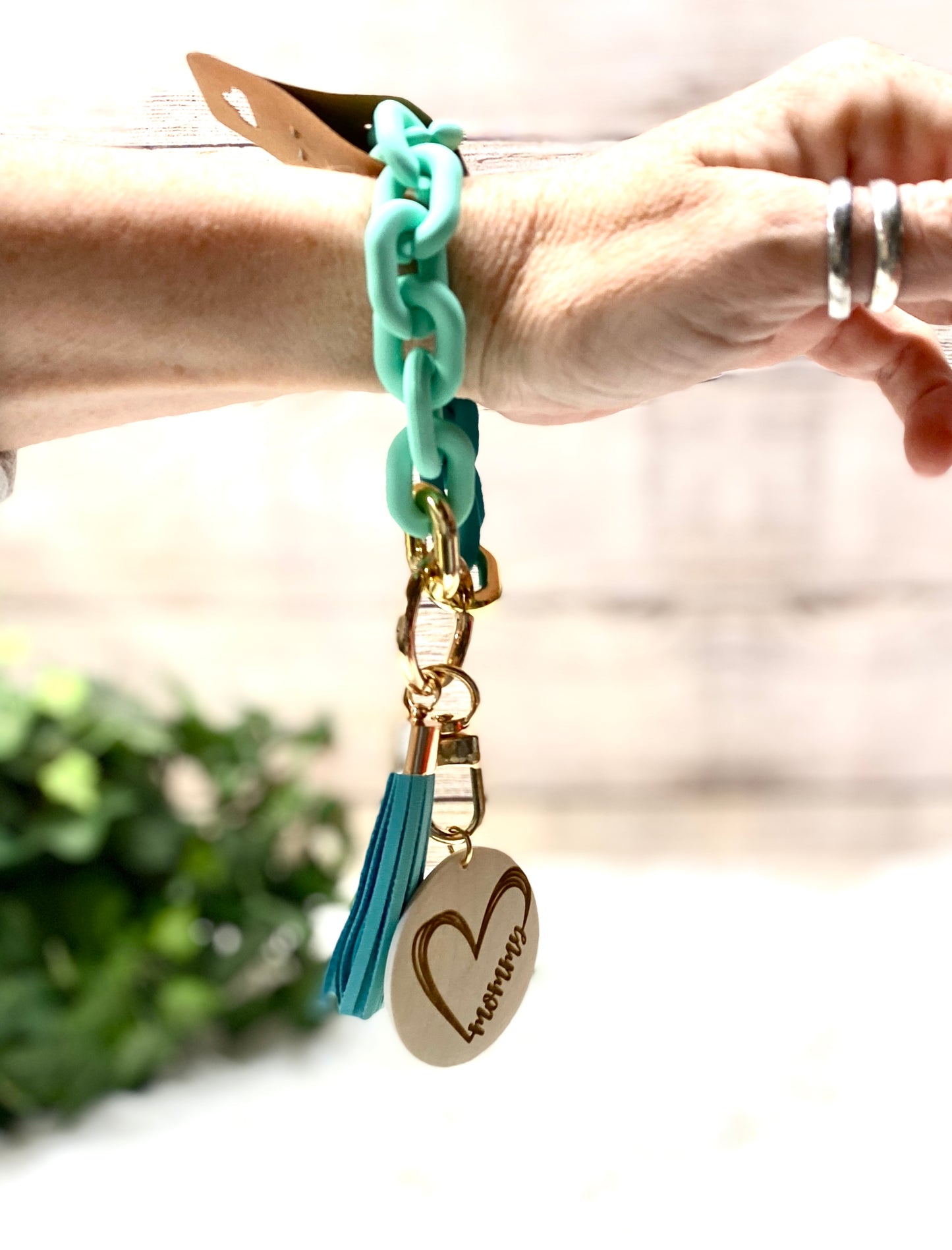 Chain Wristlet with Wood Disc