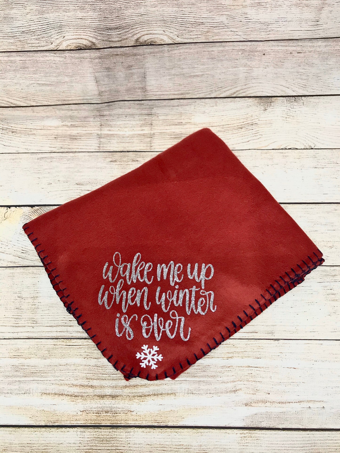 CLOSEOUT - Winter Fleece Blanket, Wake Me Up When Winter is Over, Warm Fleece Blanket, Glitter Blanket, Christmas Blanket