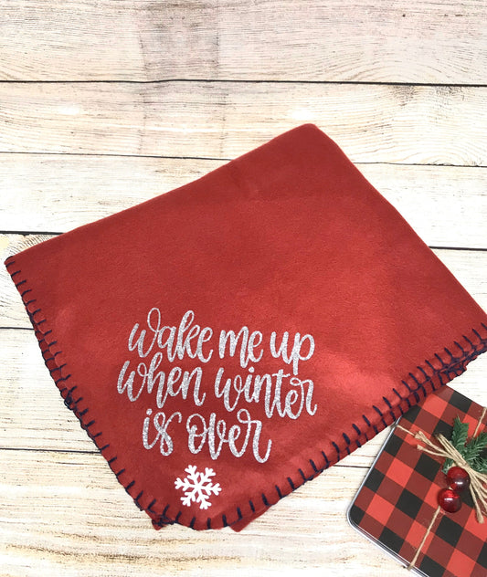 CLOSEOUT - Winter Fleece Blanket, Wake Me Up When Winter is Over, Warm Fleece Blanket, Glitter Blanket, Christmas Blanket