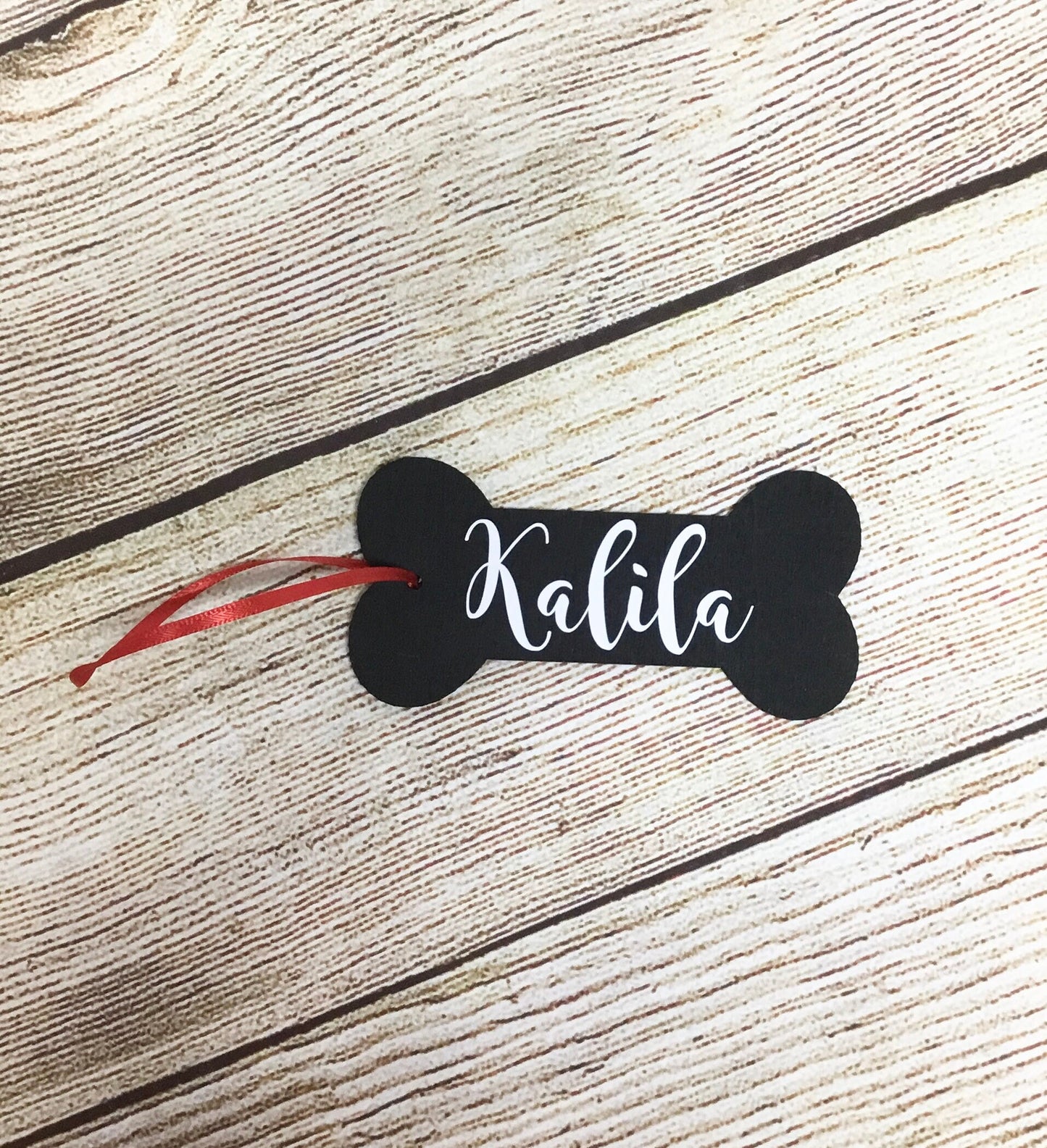 Personalized Dog Bone Ornament, Wood Dog Bone Ornament, Personalized Christmas Dog Bone Wood Stocking Tag