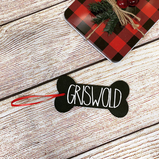 Personalized Dog Bone Ornament, Wood Dog Bone Ornament, Personalized Christmas Dog Bone Wood Stocking Tag