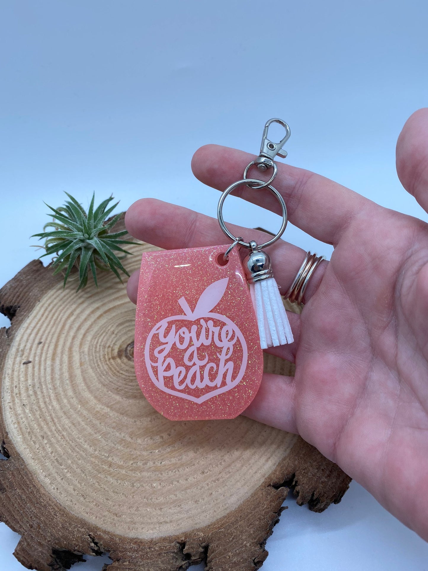 You’re a Peach Glitter Wine Keychain, Peach Keychain, Peach Wine Glitter Resin Keychain with Tassel, Wine Glass Keychain with Tassel
