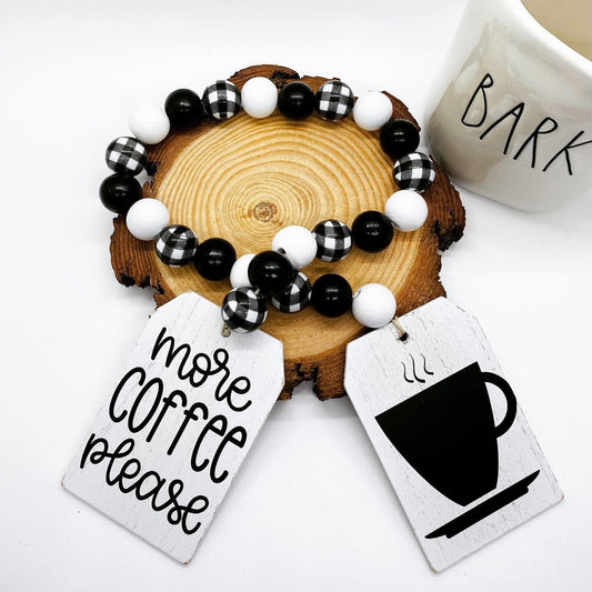 Buffalo Plaid Coffee Bar Garland, Black and White Tiered Tray Decor, Coffee Garland, Black and White Buffalo Plaid Tiered Tray Garland