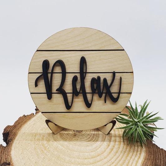 Relax Round Farmhouse Tiered Tray Sign, Relax Bathroom Shelf Sign