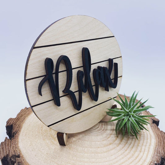 Relax Round Farmhouse Tiered Tray Sign, Relax Bathroom Shelf Sign