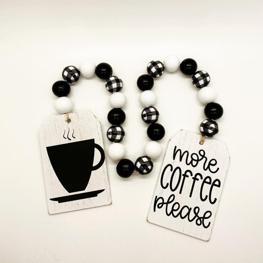 Buffalo Plaid Coffee Bar Garland, Black and White Tiered Tray Decor, Coffee Garland, Black and White Buffalo Plaid Tiered Tray Garland