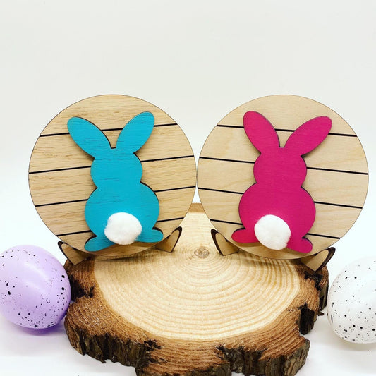 Easter Bunny Farmhouse Tiered Tray Sign, Shiplap Inspired Easter Sign, Tiered Tray Decor, 4” Round Tiered Tray Sign