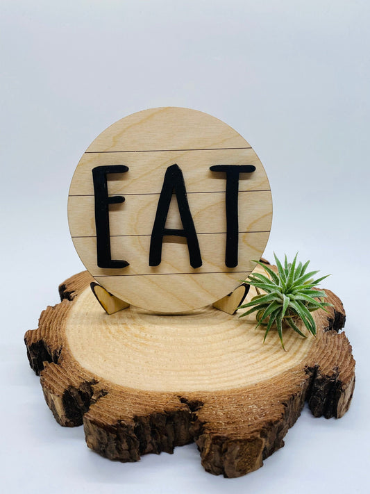 Round Farmhouse Tiered Tray Sign, Shiplap Inspired Eat Sign, Tiered Tray Decor, 4” Round Tiered Tray Sign