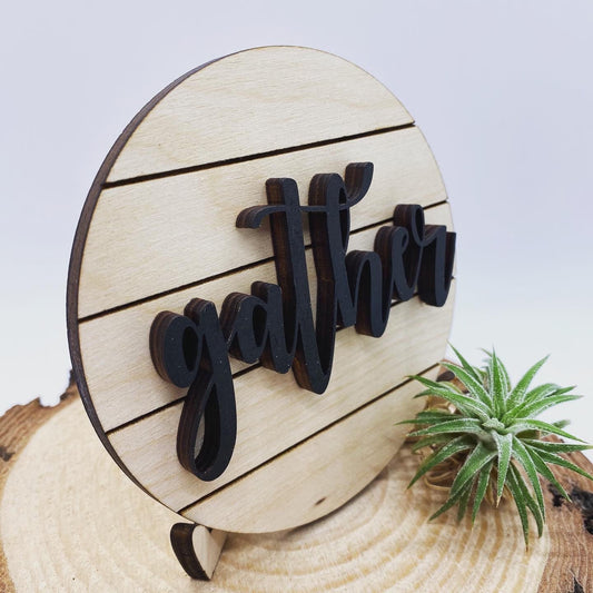 Gather Tiered Tray Sign, Shiplap Inspired Tray Sign, Tiered Tray Decor, 4” Round Tiered Tray Sign, Wood Tiered Tray Sign, Tiered Tray