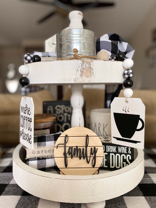 Family Tiered Tray Sign, Mini Shiplap Tray Sign, Tiered Tray Decor, 4” Round Tiered Tray Sign, Wood Tiered Tray Sign, Tiered Tray