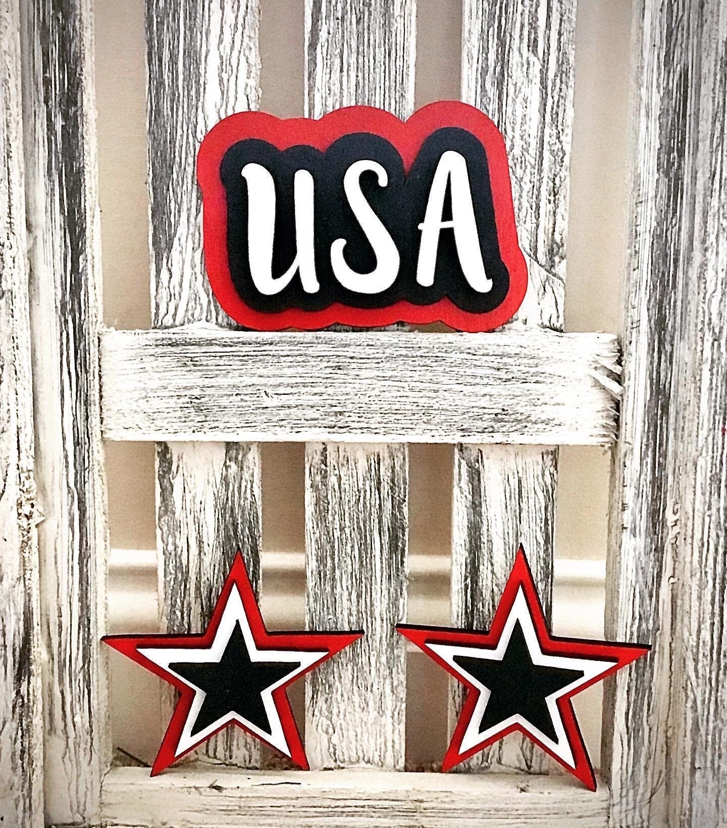 USA Holiday Tiered Tray Signs, July 4th Tray Sign, Red White Blue Tiered Tray Decor, America Tiered Tray Decor