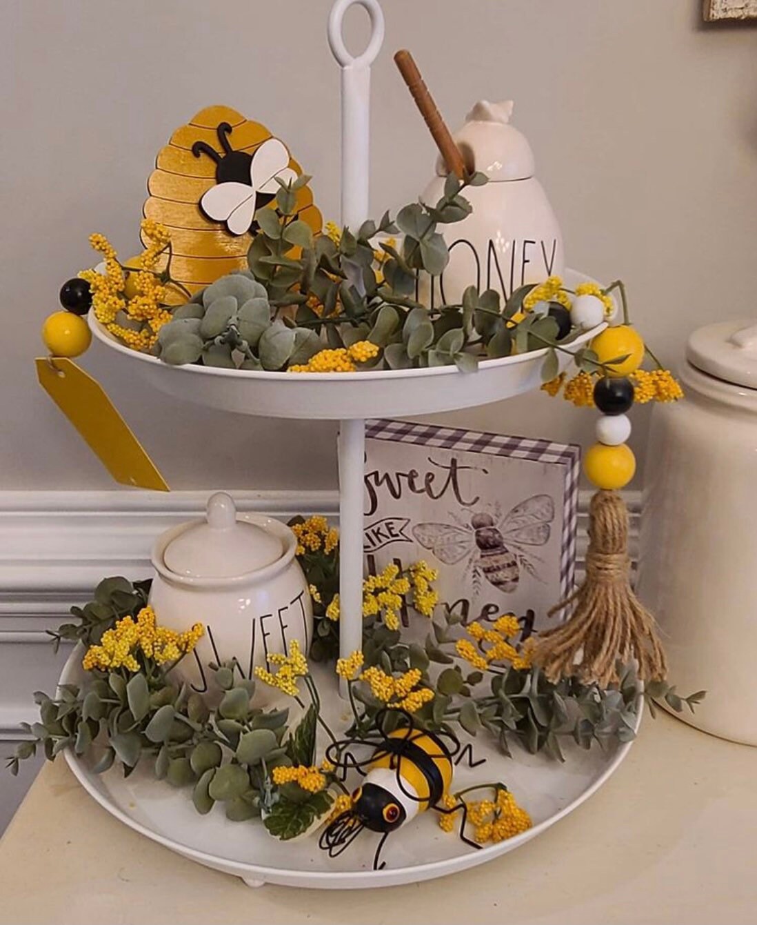 Beehive Tiered Tray Sign, Mini Shiplap Beehive Tray Sign, Spring Tiered Tray Decor, Beehive Tiered Tray Sign with Bee