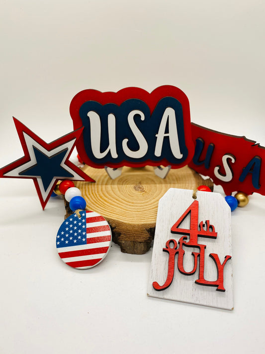 July 4th Holiday Tiered Tray Garland, July 4th Tray Garland, Red White Blue Tiered Tray Garland, America Tiered Tray Garland