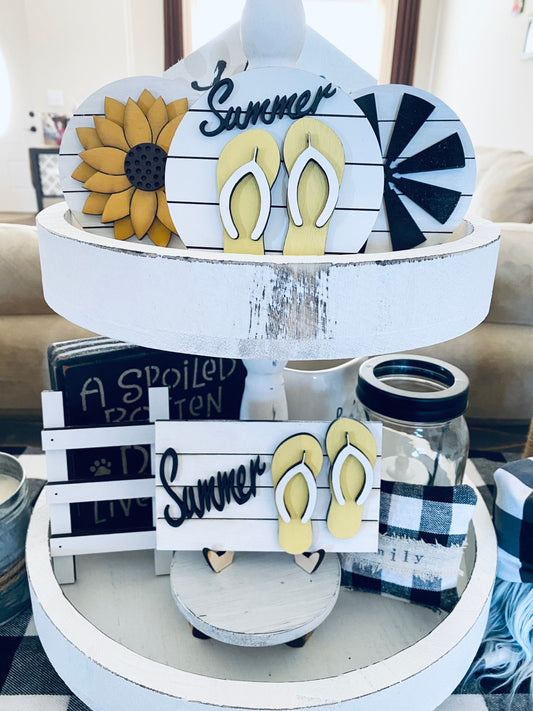 Summer Flip Flop Tiered Tray Sign, Mini Shiplap Summer Tray Sign, Summer Flip Flop Tiered Tray Decor, Tiered Summer Tray Sign