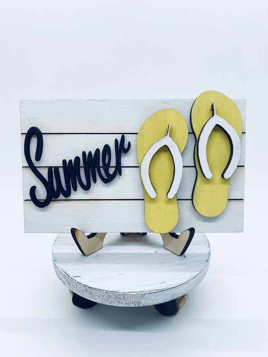 Summer Flip Flop Tiered Tray Sign, Mini Shiplap Summer Tray Sign, Summer Flip Flop Tiered Tray Decor, Tiered Summer Tray Sign