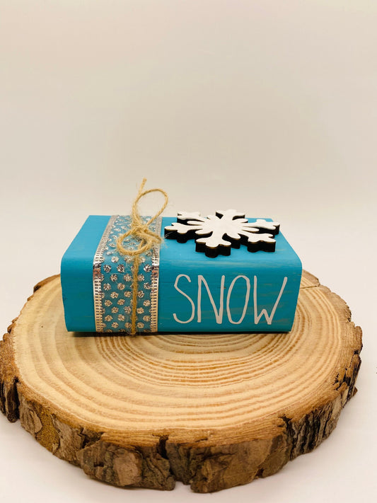 Winter Tiered Tray Wood Book Stack, Winter Tiered Tray Book, Mini Wood Christmas Book Stack, Snowflake Book Stack