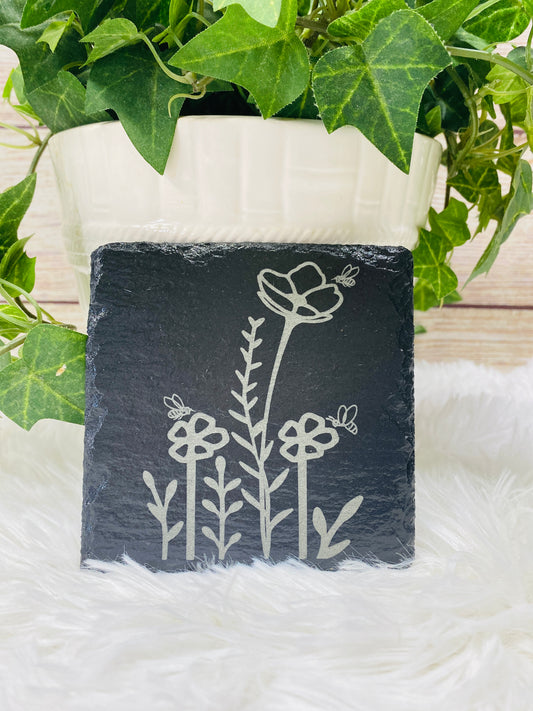 Wildflower Engraved Slate Coasters