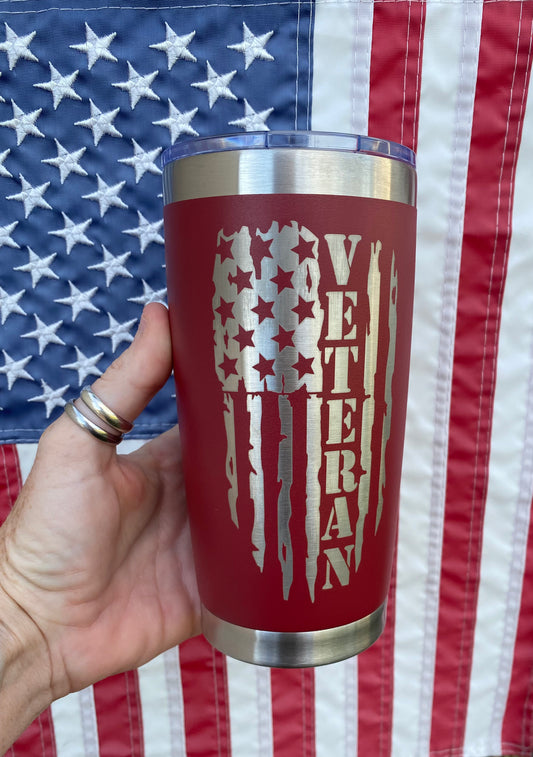 Veteran Patriotic Distressed USA Flag Tumbler
