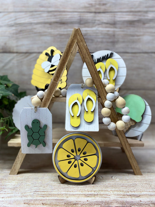 Lemon Slice Tiered Tray Decor, Summer Lemon Tiered Tray Sign, 4” Round Lemon Tiered Tray Sign