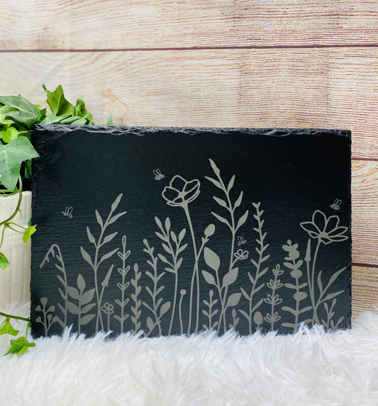Wildflower Engraved Slate Cheese Serving Board