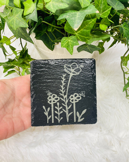 Wildflower Engraved Slate Coasters