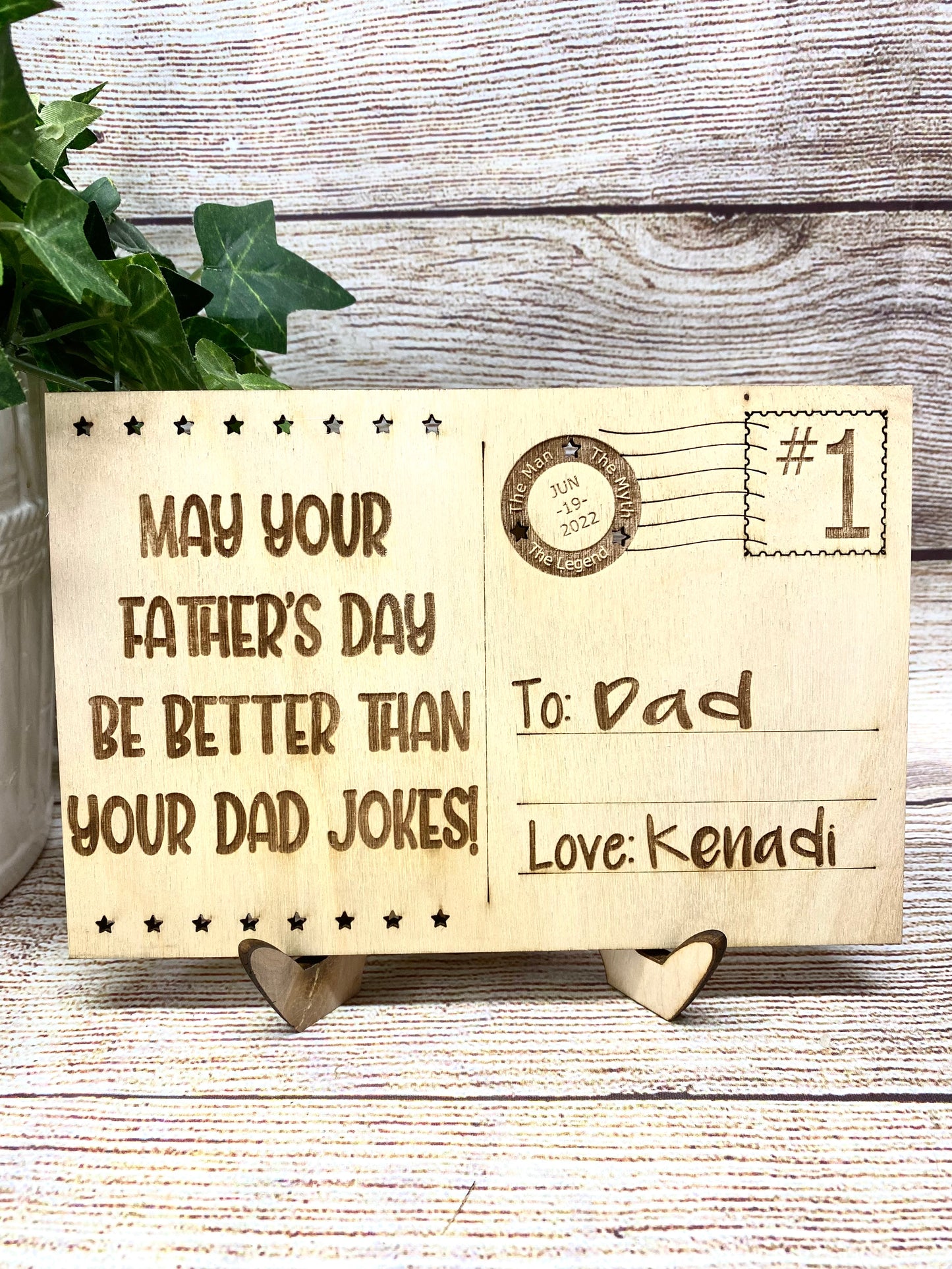 Father’s Day Wood Postcard, May Your Father's Day Be Better Than Your Dad Jokes, Laser cut and engraved Father’s Day Gift