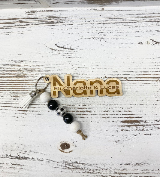 Nana Personalized Keychain with Kids Names, Wood Engraved Nana Keychain, Mother's Day Gift from Grandkids, Grandma Gift