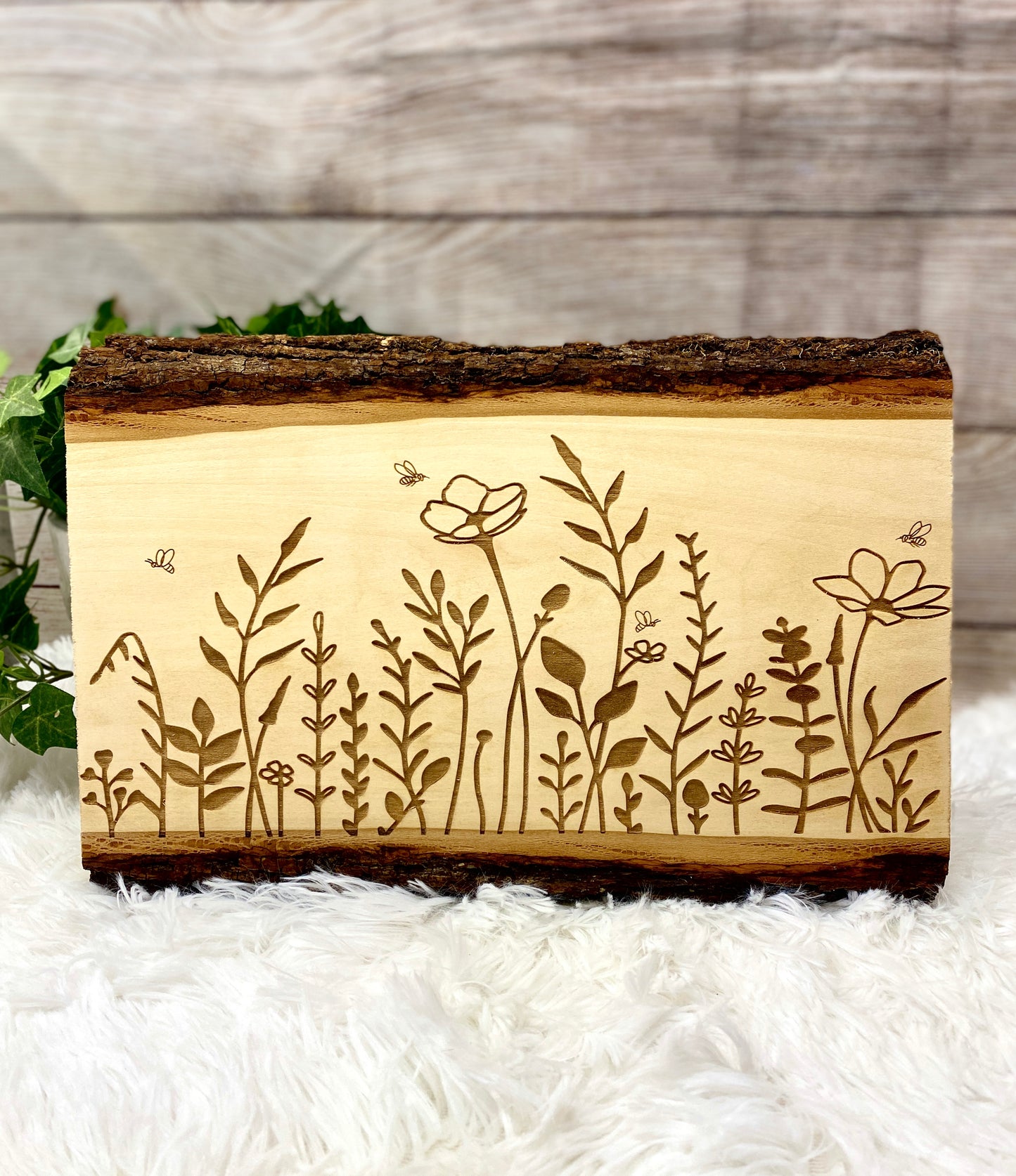 Wildflower and Bee Rustic Wood Decor