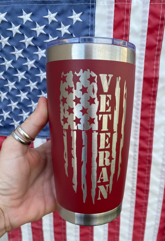 Veteran Patriotic Distressed USA Flag Tumbler