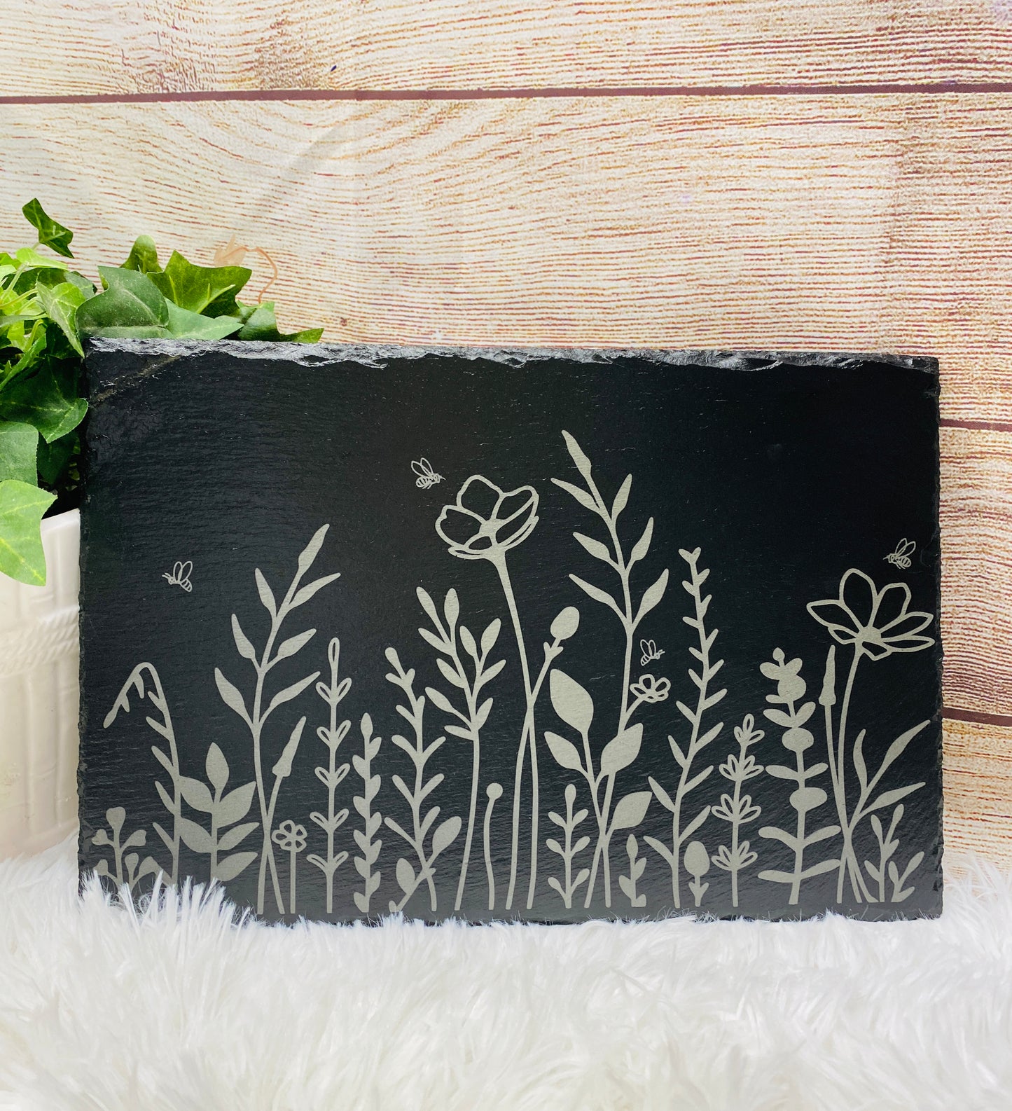 Wildflower Engraved Slate Cheese Serving Board