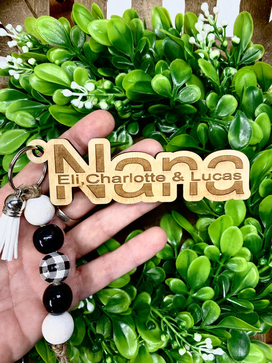 Nana Personalized Keychain with Kids Names, Wood Engraved Nana Keychain, Mother's Day Gift from Grandkids, Grandma Gift