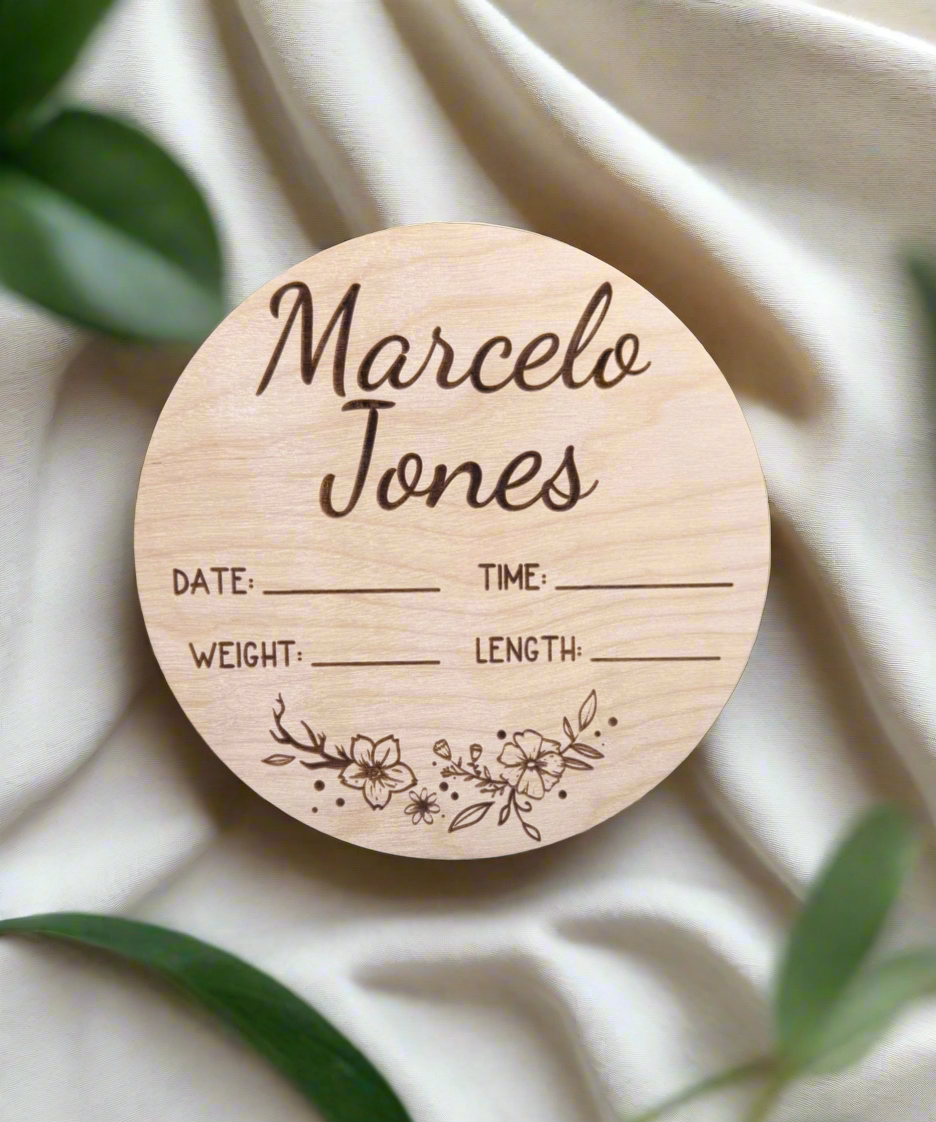 Personalized Wood Engraved Baby Announcement, New Arrival Baby Announcement, Baby Milestone, Hello World Baby Stats