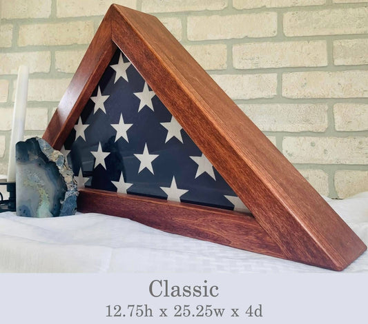 USA Folded Flag Memorial Case – Handmade Solid Wood Display Case