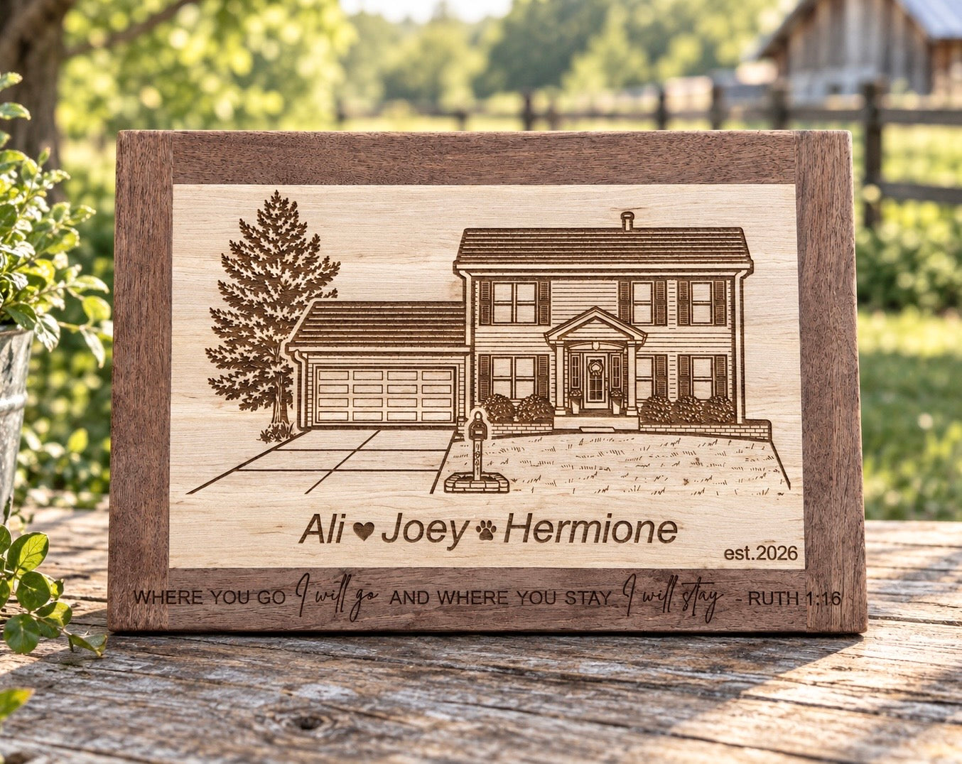 Custom Home Portrait Wood Plaque – Personalized Laser Engraved Housewarming Gift